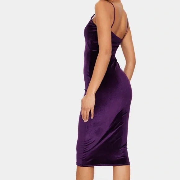 knee length dresses for ladies Plum Shiny Velour Off Shoulder Maternity Midi Dress